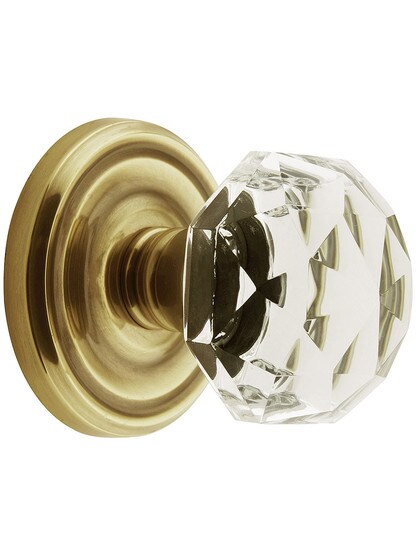 Classic Rosette Set With Diamond Crystal Door Knobs Antique Brass.